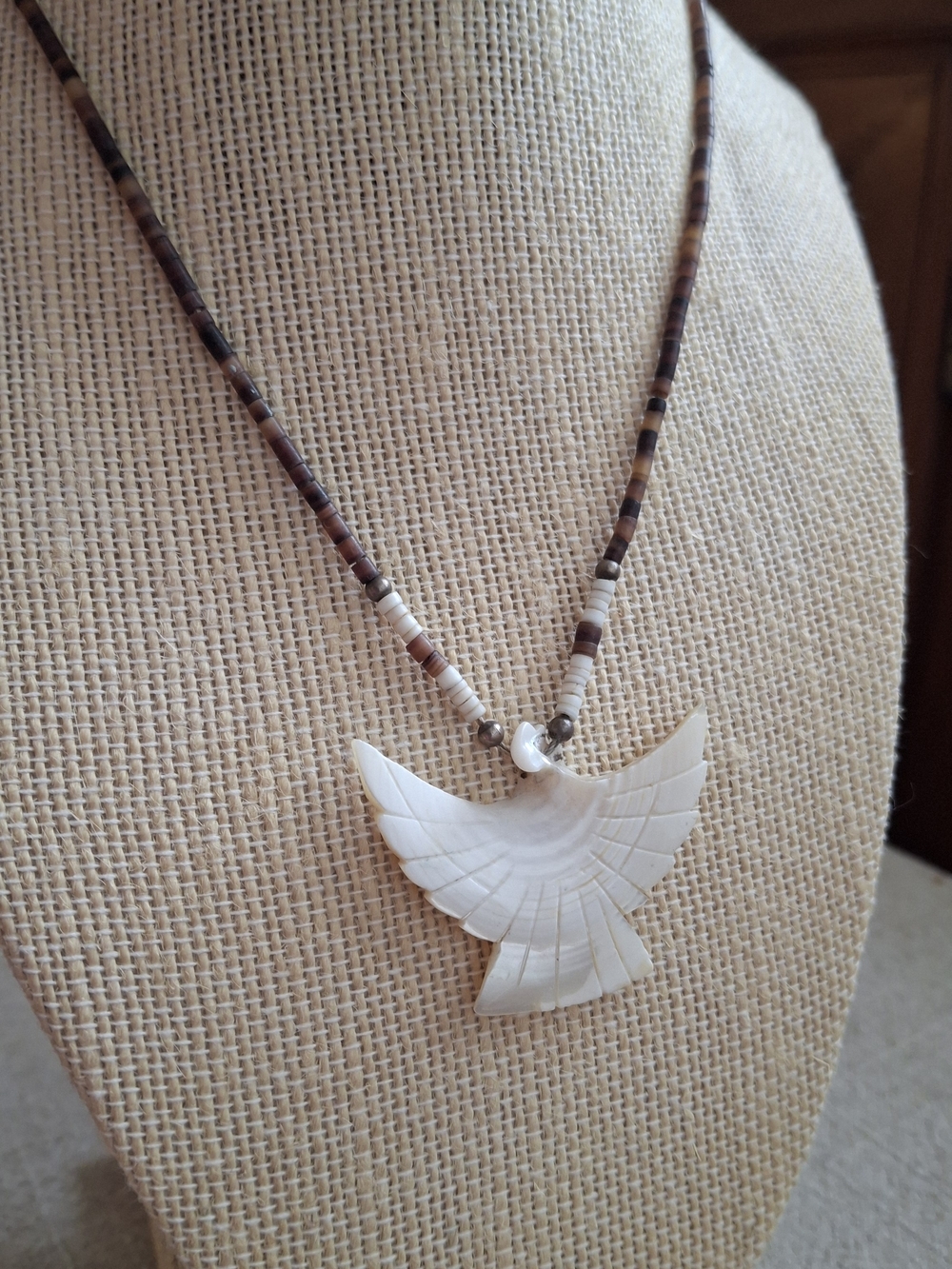 Hand-Carved White Shell Dove Pendant Vintage Necklace